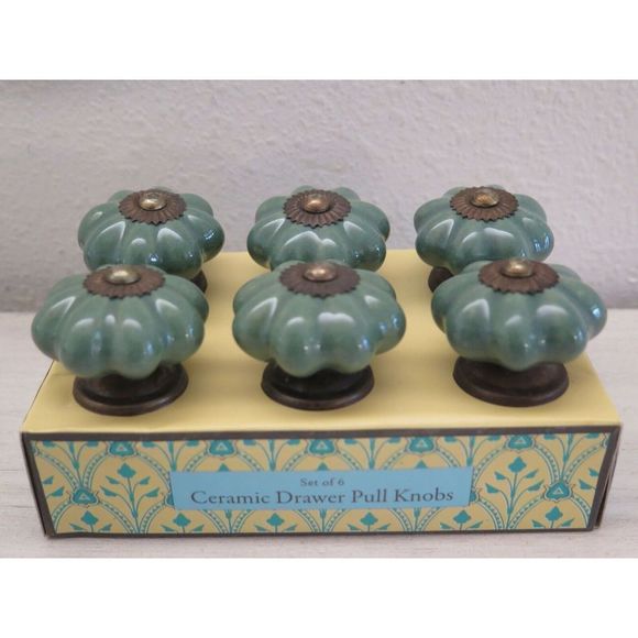 Jaipur Market Green Ceramic Drawer Knobs, Set Of 6 - Picture 5 of 7